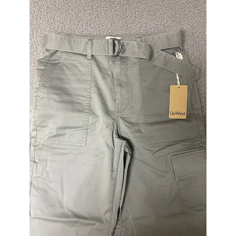 UpWest Resort cargo pants straight leg belted womens‎ large green gray $78